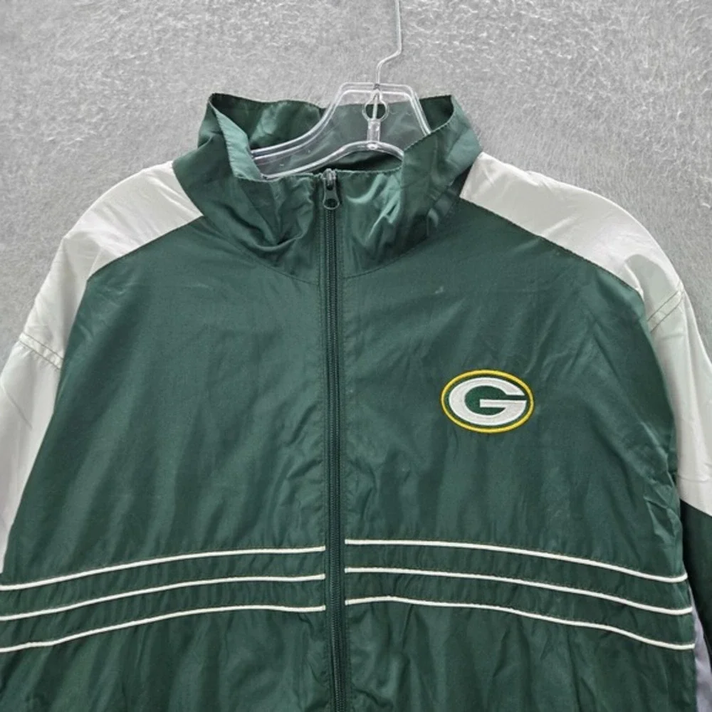 Green Bay Packer Men Jacket XL Green Reebok Full Zip Mock‎ Neck Drawstring Hem
